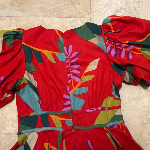 House of Harlow 1960 Linen Blend Red Floral Puff Sleeves Dress,  Size 6 - Picture 7 of 16